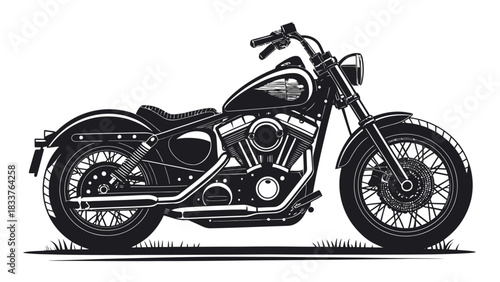 Bold black motorcycle illustration perfect for edgy designs and rebellious brands, a modern take on a classic chopper with sleek lines and vintage appeal