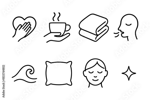 Cozy wellness icons: hand drawn elements for self-care and relaxation