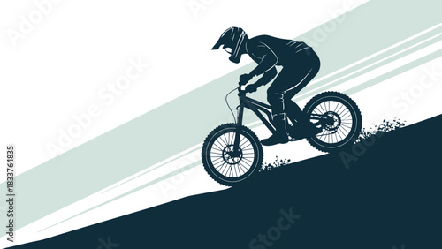 Dynamic silhouette of mountain biker conquering steep terrain, a symbol of adventure, skill, and the thrill of extreme sports, ideal for sports promotions.