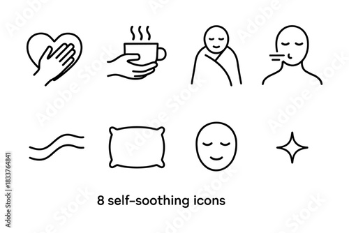 Minimalist icons of self care and relaxation techniques for wellbeing