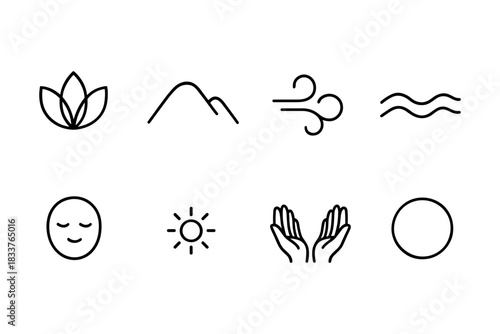Minimalist line icons: nature, wellness, mindfulness, and balance symbols set