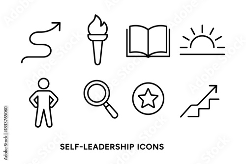 Minimalist self-leadership icons set with inspiring symbols