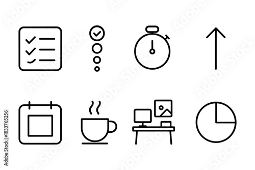 Minimalist line icons for productivity and office essentials