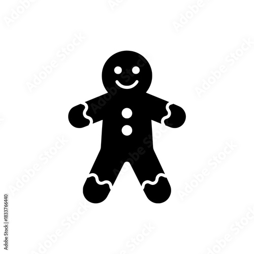Gingerbread Man Silhouette Icon, A Cute Traditional Christmas Cookie