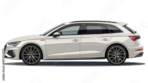 Sleek white station wagon illustration, perfect for automotive blogs, car dealership marketing, or transportation design projects with a modern aesthetic