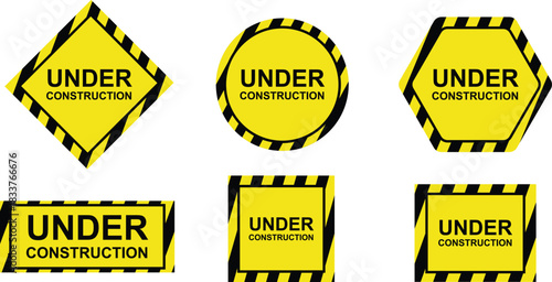 Set of Under Construction Warning Signs in Multiple Shapes