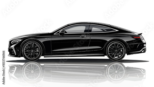 Sleek black coupe car with modern styling, embodying luxury and speed, perfect for automotive enthusiasts or design projects needing a stylish vehicle