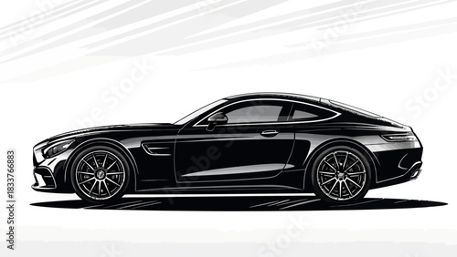 Sleek black sports car with powerful design, a symbol of luxury and performance, perfect for automotive enthusiasts and modern design lovers