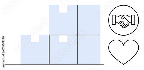 Teamwork concept. Boxes logistics, handshake implies partnership, and heart reflects positive collaboration. Teamwork enhances logistics efficiency and strengthens partnerships. Ideal