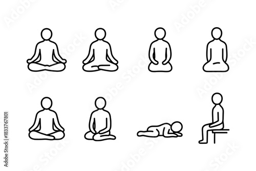 Minimalist collection of yoga and meditation poses in line art style