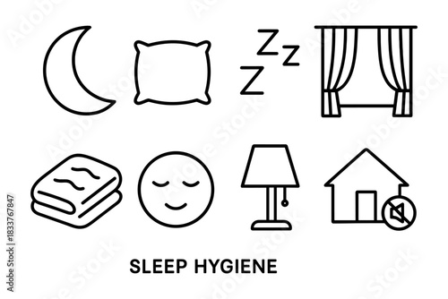 Icons for promoting sleep hygiene: essential objects and symbols for a restful night