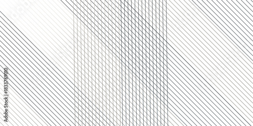 Vector abstract black and white gradient stripe diagonal curves thin overlap line. vector abstraction line transparent wavy fabric web geometric pattern technology texture design.	