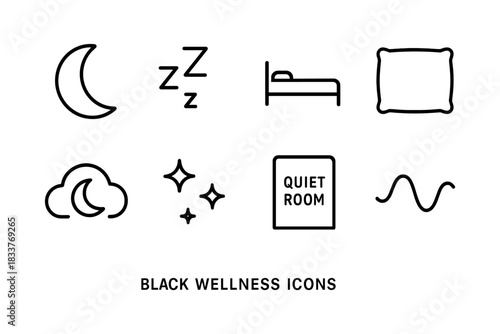 Minimalist sleep and relaxation icons set for wellness and rest