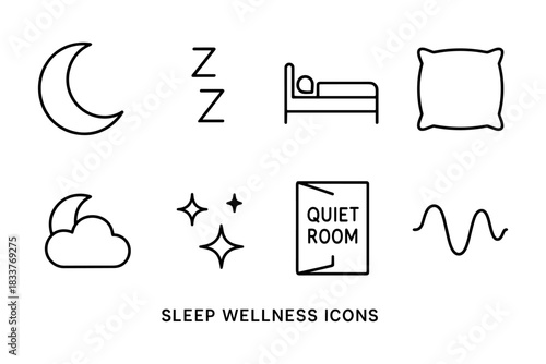 Minimalist sleep wellness icons for relaxation and restful nights