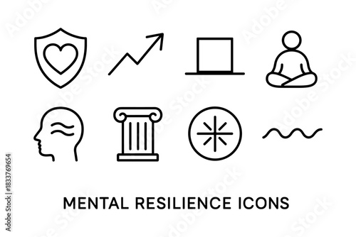 Minimalist icons representing mental resilience and wellbeing concepts