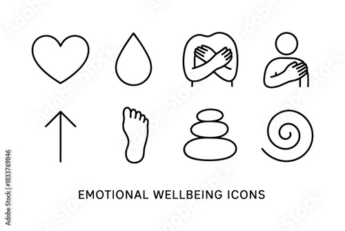 Minimalist emotional wellbeing icons set for wellness and mental health