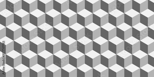 Abstract square gradient white cubic square shape backdrop texture. cube geometric wall and floor vector diamond hexagon triangle wallpaper background.