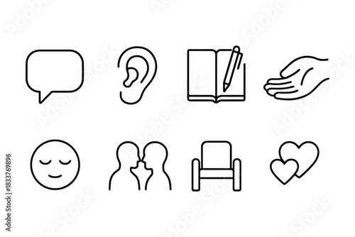 Minimalist line art communication and wellbeing icons