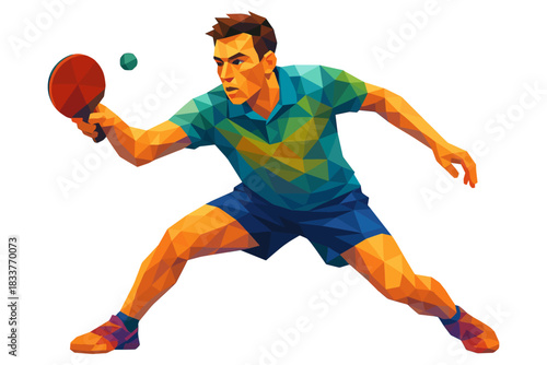 Geometric style table tennis player in action with vibrant colors