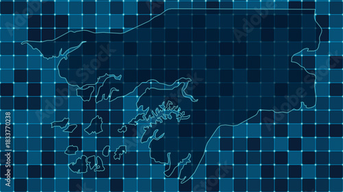 Modern Digital grid map illustration of Guinea-Bissau Technology geography background