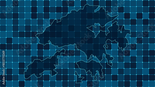 Modern Digital grid map illustration of Hong Kong Technology geography background