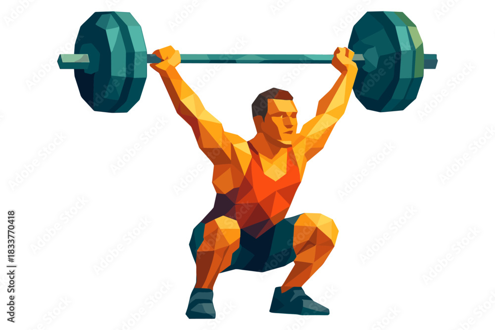 Obraz premium Low poly athlete lifting barbell in vibrant geometric style