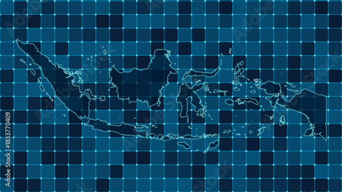 Modern Digital grid map illustration of Indonesia Technology geography background
