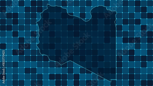Modern Digital grid map illustration of Libya Technology geography background