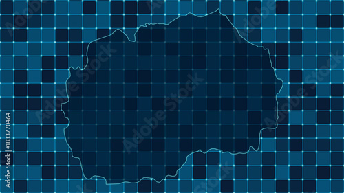 Modern Digital grid map illustration of North Macedonia Technology geography background