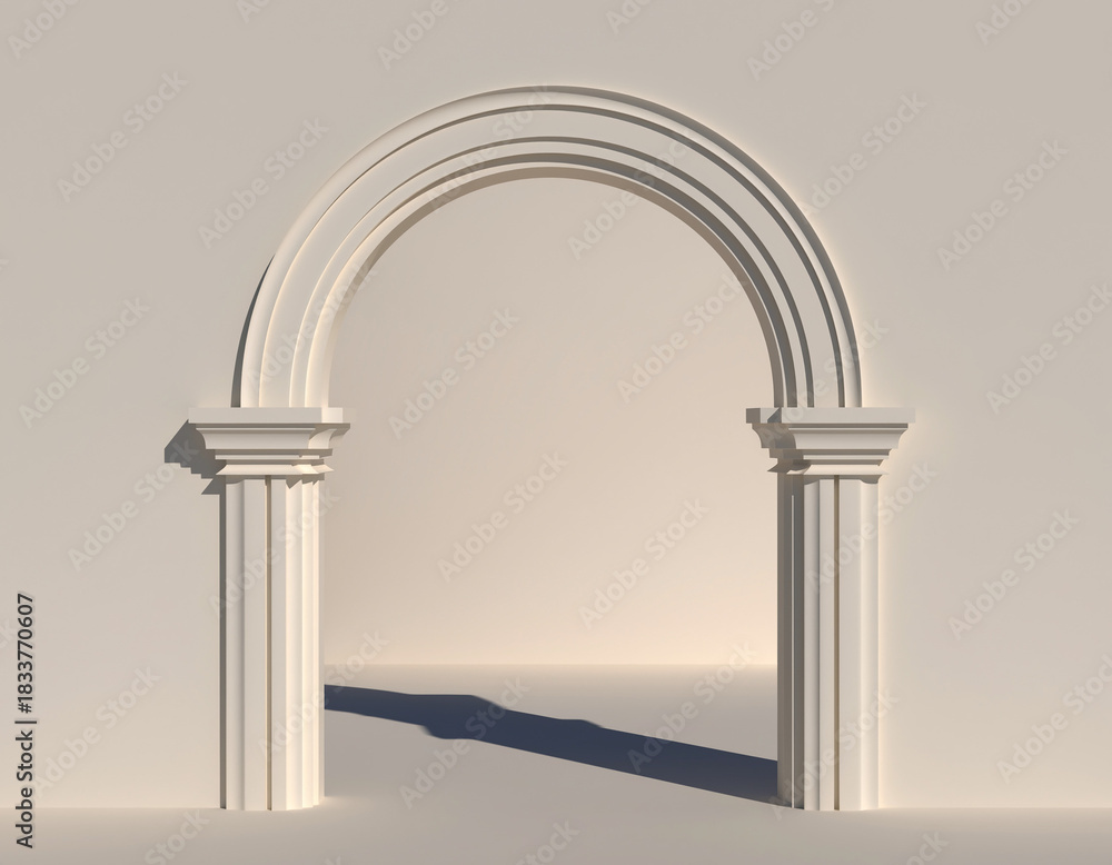 Fototapeta premium Elegant Archway and Columns in a White Structure Architectural Design, Detail, Structure, Render.