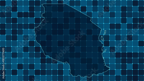 Modern Digital grid map illustration of Tanzania Technology geography background