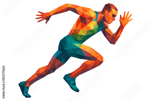 Geometric low poly athlete sprinting in dynamic pose