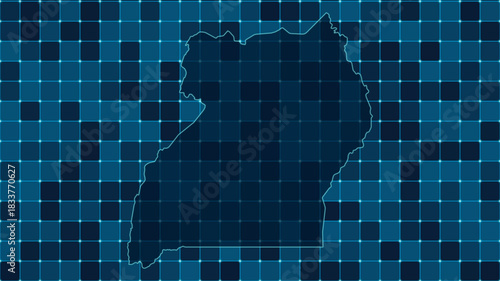 Modern Digital grid map illustration of Uganda Technology geography background