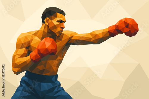 Geometric boxer throwing a punch in low poly art style