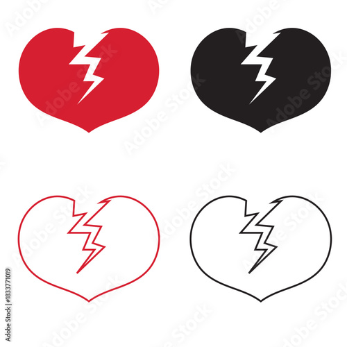 Red and black broken heart icon,  Isolated on white background. Vector Illustration. EPS 10/AI