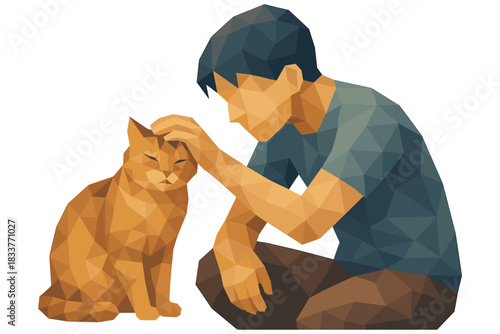 Geometric art of person petting cat in low poly style