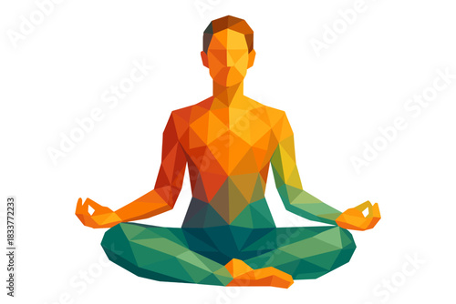 Colorful geometric polygon meditation pose in low poly style