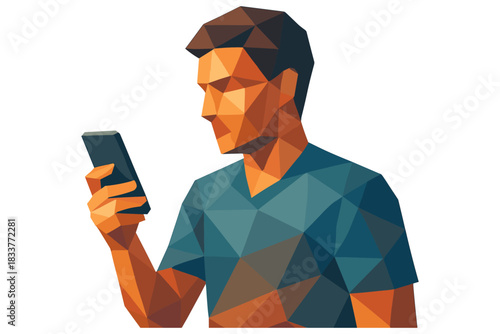Geometric polygon art of a person using smartphone in modern abstract style