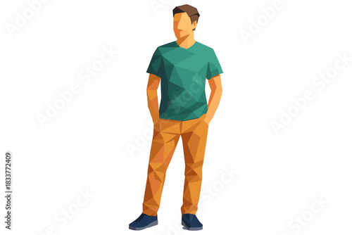 Geometric low poly style male silhouette in casual attire standing pose