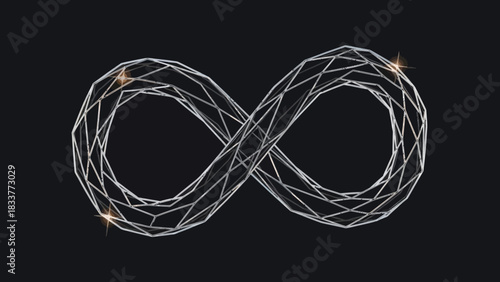 Infinity symbol with wireframe design a geometric vector illustration isolated on black background