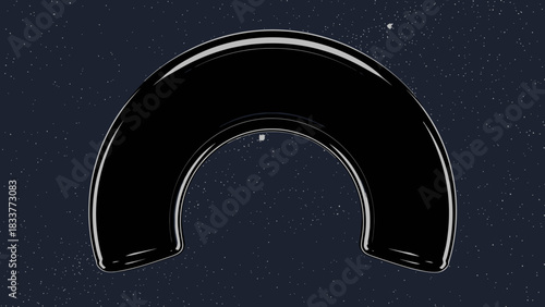 Abstract black arc shape with glossy reflections modern design element for futuristic backgrounds isolated on dark blue background