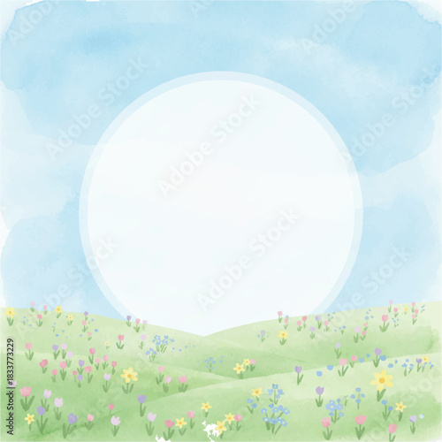 Watercolor Floral Meadow Background with Text Space – Minimal Pastel Nature Frame