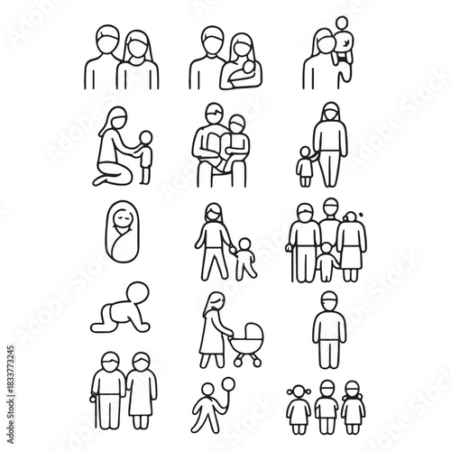 Family and parenting line icon set Vector