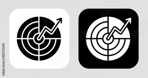 Strategic Radar Icon In Black and White Glyph Style