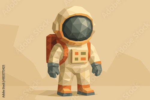 Low poly astronaut character with backpack in minimalist style