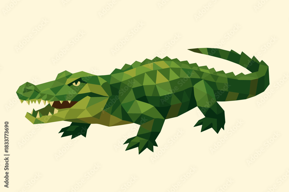 Fototapeta premium Low poly crocodile art - geometric green reptile design for modern decor and wildlife themes