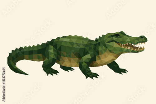 Polygonal crocodile art in minimalist geometric style