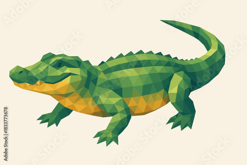 Geometric low poly alligator: vibrant three-dimensional crocodile art