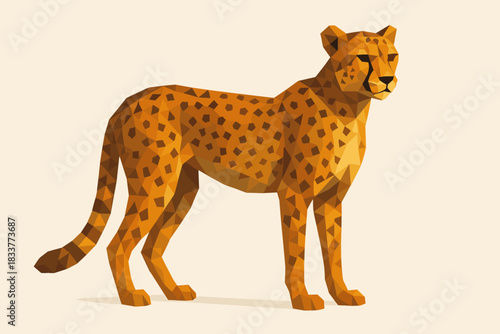 Geometric cheetah design: low poly art of standing cheetah with earthy tones