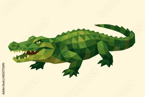 Low poly crocodile art - geometric green reptile design for modern decor and wildlife themes